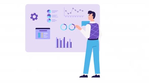 Animated Character Explaining Business Data on Digital Screen