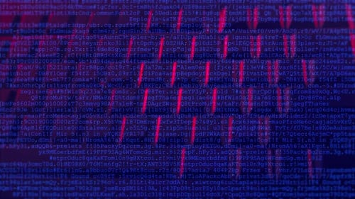 Futuristic Digital Code Stream with Scanning Glitch Effect