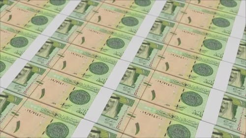 Seamless Loop of Saudi Arabian Riyal Banknotes Financial Animation