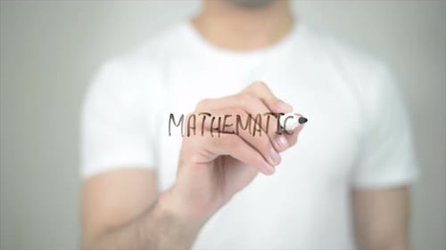 Mathematics, Man Writing on Transparent Screen