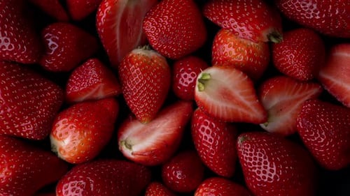 Decorated With Cut In Half Strawberries Summer Berries The Concept Of Healthy Vegan Food