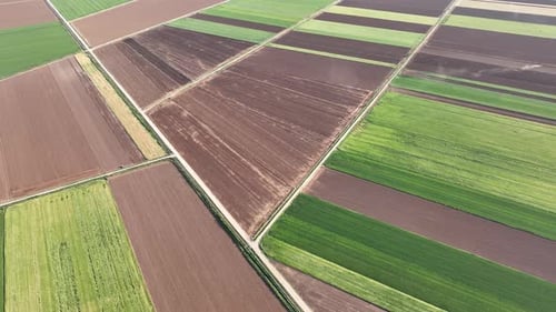 Aerial View of Agricultural Fields, Cultivation and Farmland