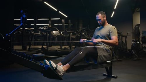Strong Athletic African American Man Athlete Sportsman Bodybuilder Male Doing Sport Exercise with