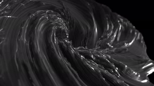 Schwarzer, wellenförmiger, wirbelnder Whirlpool auf dunklem Hintergrund, 3D-Animationsschleife