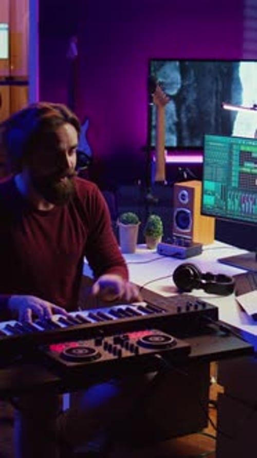 Vertical Video Artist Teaching Online Piano Lessons From His Home Studio