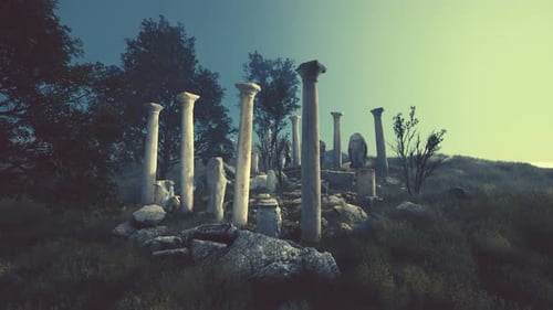 Ancient Roman Ruins with Broken Statues