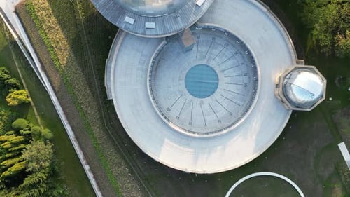 Aerial View of Architectural Building with Clock