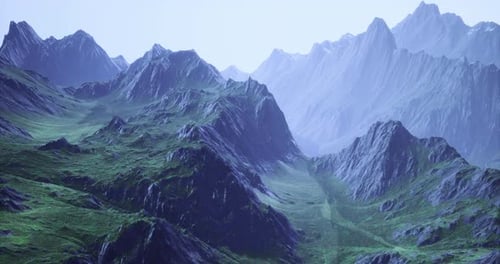 Majestic Mountain Range with Lush Greenery in a Serene Landscape Setting