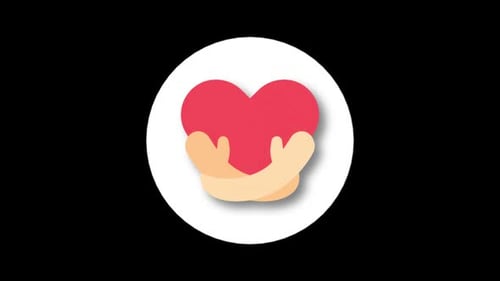 Animated Heart and Hands Icon with 3D to 2D Effect