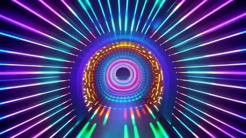 Abstract Neon Light Tunnel Loop Background