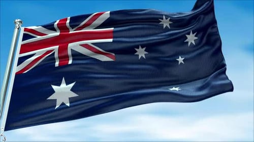 Realistic Australian Flag Waving on Pole