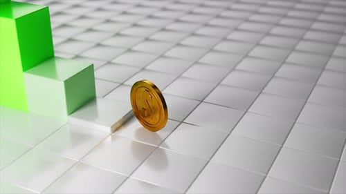 Gold Coin with a Dollar Sign Rolling Away From a Green Chart Symbolizing Financial Loss Market Crash