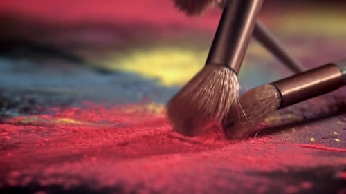 Makeup Brushes Fall on the Table Filmed on a Highspeed Camera at 1000 Fps