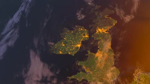 Ireland From Space At Sunrise. Uk From Space Orbit. Planet. Globe