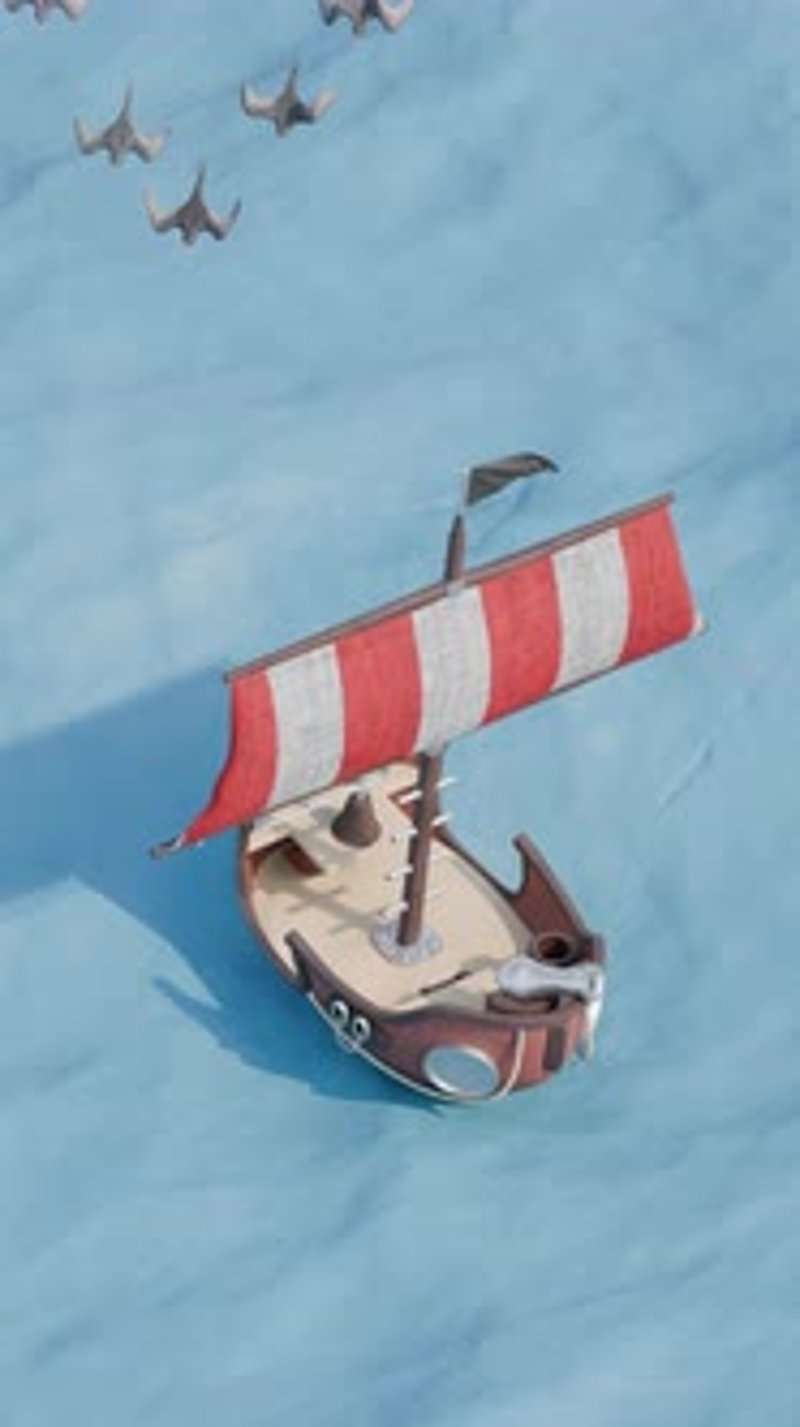 Stylized Cartoon Boat Sailing with Ocean Animals Animation ...