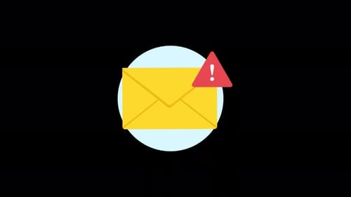 Sobre de correo electrónico con señal de advertencia. Vídeo de animación sobre el concepto de correo no deseado y error: transparente