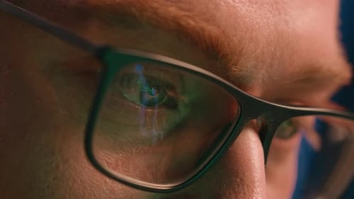 Close Up Cropped View Details Male Eyes in Eyeglasses Eyewear Glasses Caucasian Man Business Guy