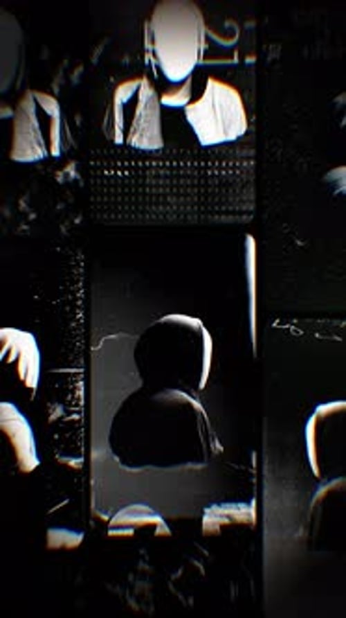 Portrait Hooded Clones With Noise & Glitch Effects Film Reels