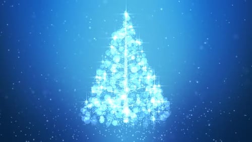 Sparkling Blue Christmas Tree with Glowing Particles Animation
