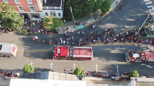 Vintage firetruck in parade on Fourth of July in Lititz, Pennsylvania coolest small town in America,