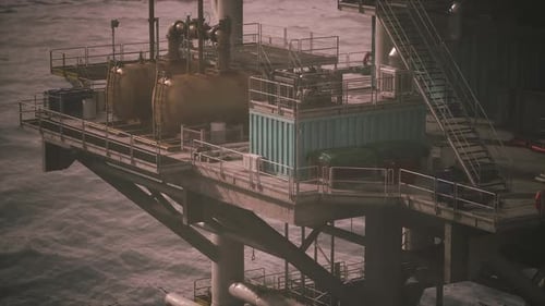 Oil Rig Structure Operating in Offshore Environment During Daylight Hours