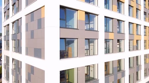 Facade of Modern Office or Residential Building Drone Video