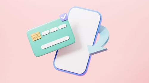 Cartoon bankcard and cellphone, mobile banking service, 3d rendering.