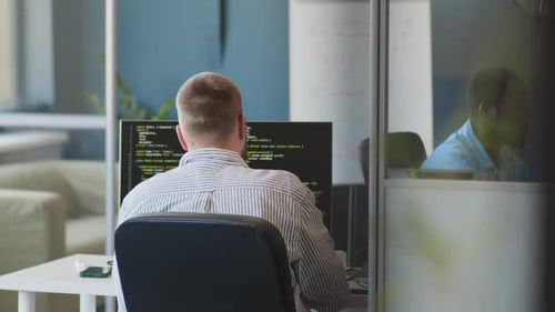Two Young Programmers At Work In Office