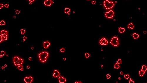 Red Valentine Neon Hearts Flying Background Loop