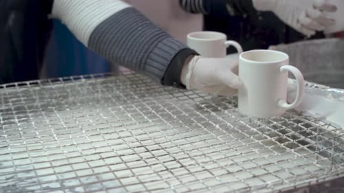 White ceramic mugs without final coating 4K