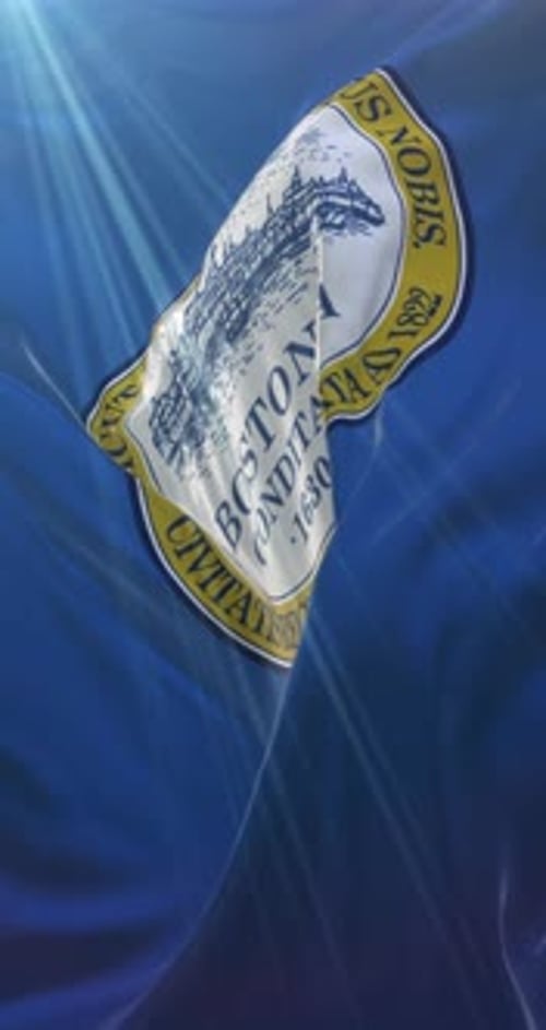 Waving Boston City Flag with Realistic Sun Rays