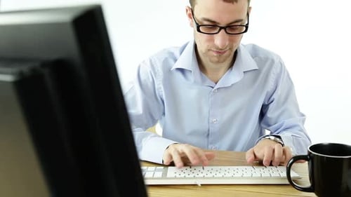 confident business man with computer isolated white