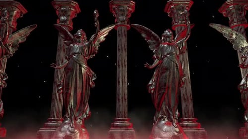 Ethereal angel statues gleaming with otherworldly light, perfect for fantasy art or spiritual design