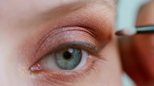 Makeup Artist Work in Her Beauty Studio Portrait of Woman Applying By Professional Make Up Master