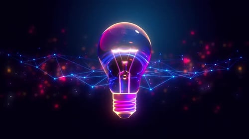 Animated Neon Light Bulb and Tech Network