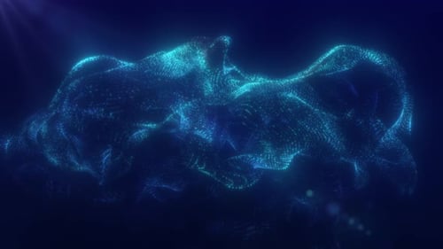 Abstrakte schwimmende Flüssigkeit aus energetischen blauen Partikeln glühender magischer Hintergrund