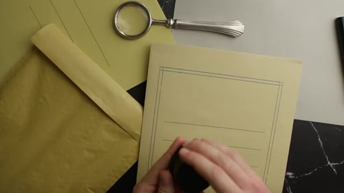 Hands Sealing a Manila Envelope with Tape