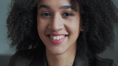 Portrait Young 20s Girl Student African American Woman with Trendy Curly Hairstyle Gorgeous Ethnic