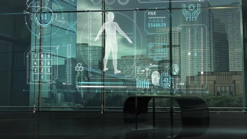 Futuristic Digital Interface HUD with Human Body Data Scan