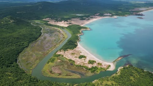 Aerial View of the Ropotamo River Mouth in Bulgaria Where the River Flows Into the Black Sea