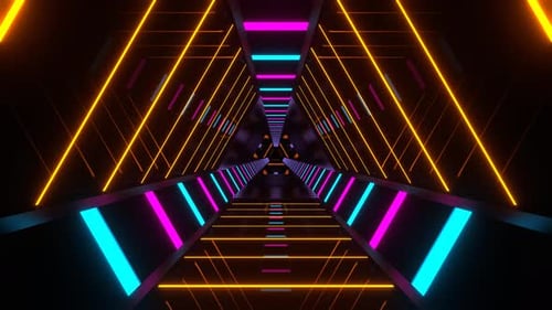Cyan And Pink And Orange Neon Cyber Triangular Tunnel Background Vj Loop In 4K