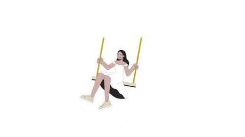 Beautiful young woman on swing line 2D character animation