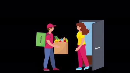 Courier Delivering Order To Customer Alpha Channel 4K