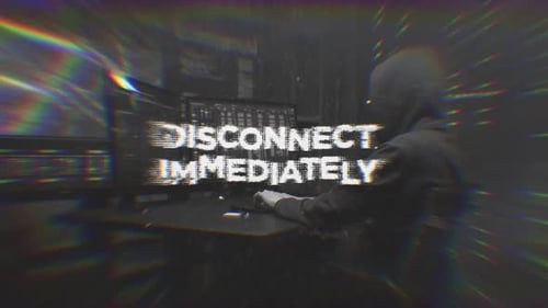 Glitch Cyberpunk Text Reveal Title with Digital Hacker Warning