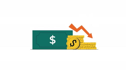 Flat Design Animated Dollar Bill with Increasing and Decreasing Coins