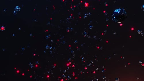 Bunch of red bubbles floating in the air on black background. Looped animation