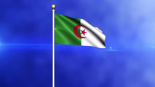 Algerian Flag Waving Seamless Loop on Blue Background