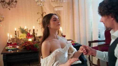 Woman Dancing with Partner in an Ornate Vintage Room