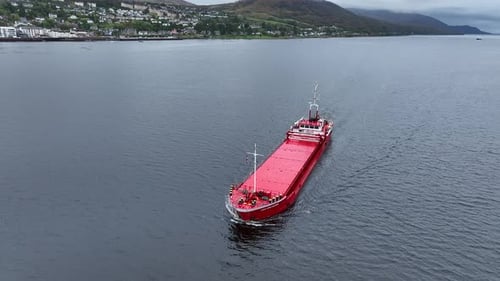 A Medium Sized Container Ship Moving Cargo Aerial View