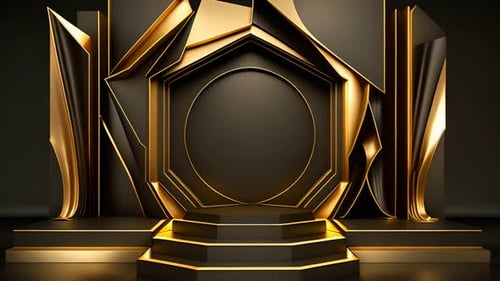 Elegant Gold and Black Geometric Awards Stage Background